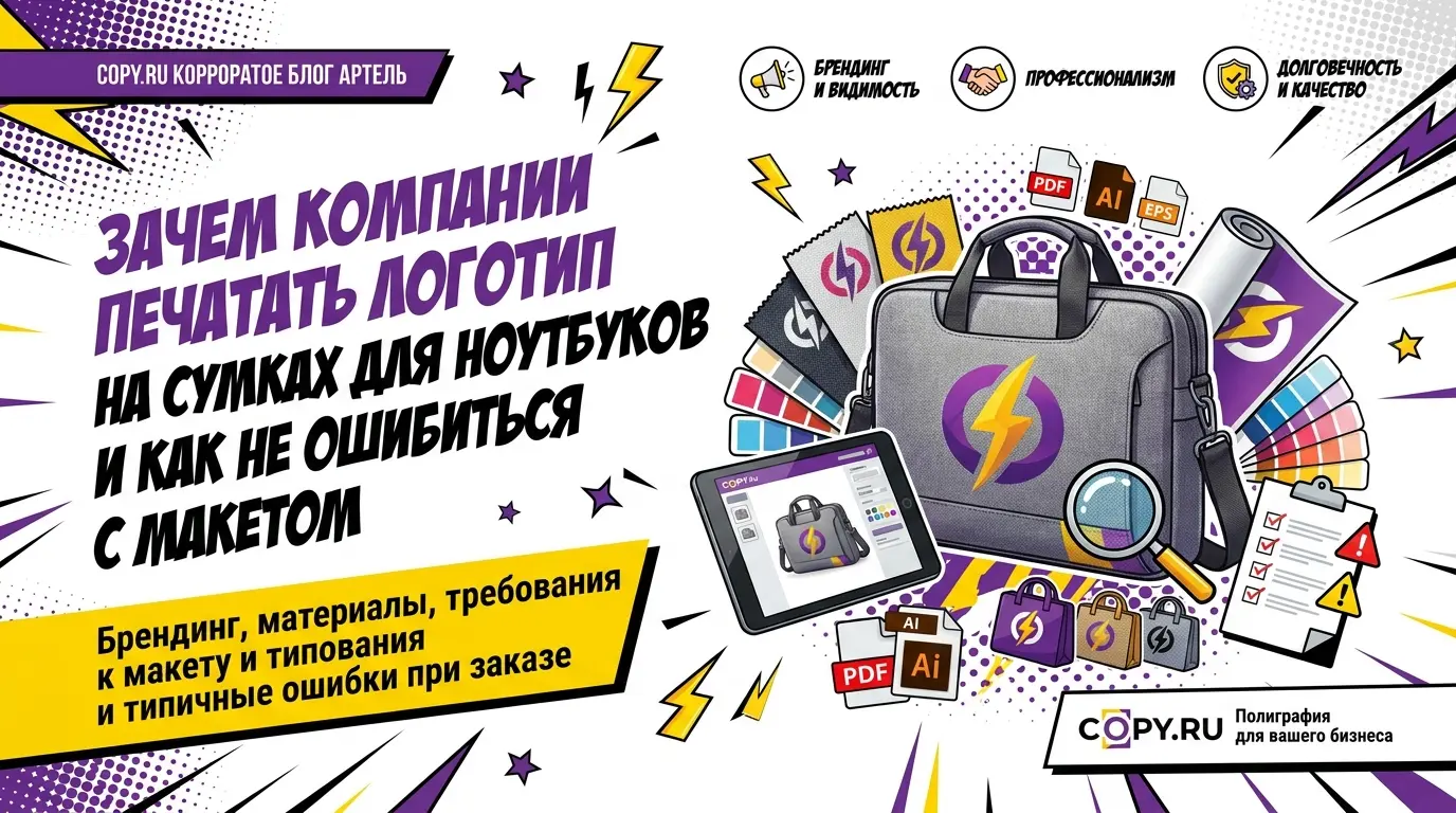 Зачем компании печатать логотип на сумках для ноутбуков и как не ошибиться с макетом