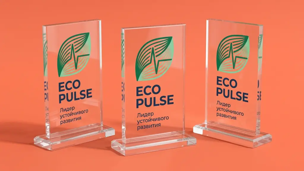 Три прозрачные акриловые стелы ECO PULSE под углом друг к другу, свет преломляется в основаниях